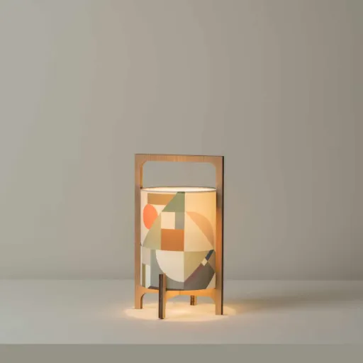 Lampe de table 7088 MLN Khun 36 T, frêne, abat-jour Pop clair